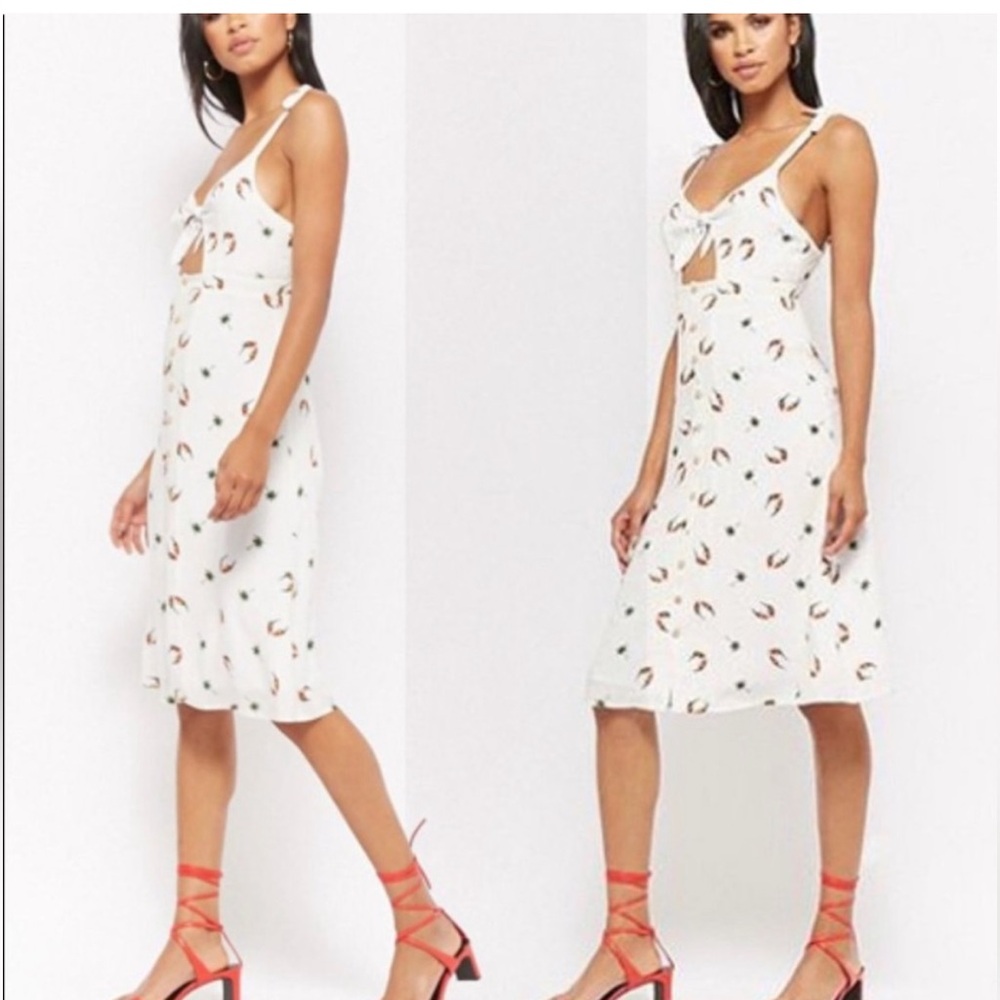 Vintage Wild Honey Cutout Tropical Print Parrot Button Down Midi Dress Size S